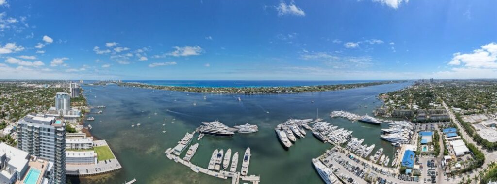 Florida marina aerial panorama by 581 Drone Services